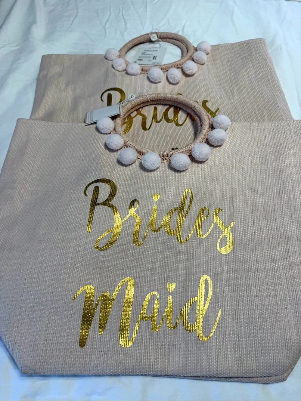 Lot 2 Shiraleah Chicago Bridesmaid Tote Bags Pom Pom Beach Wedding NWT Gift